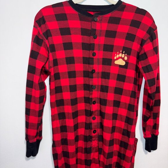 Lazy One Red & Black Plaid Adult Onesie Pajamas Bear Cheeks Design Small - Picture 2 of 6
